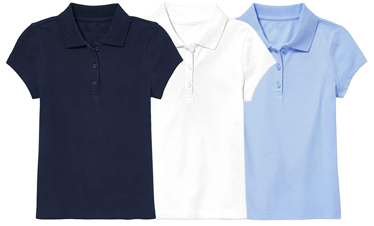 Galaxy by Harvic Short Sleeve Stretch Girl’s Pique Polo Shirt 3 Pack